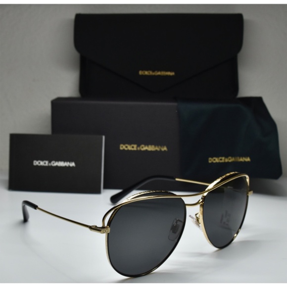 DOLCE & GABBANA DG2261 1334/87 GOLD/BLACK GREY PILOT SUNGLASSES. 58mm main image 9
